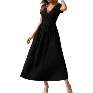 Gracyoga Black Dress With V-Neck & Short Sleeves Size M